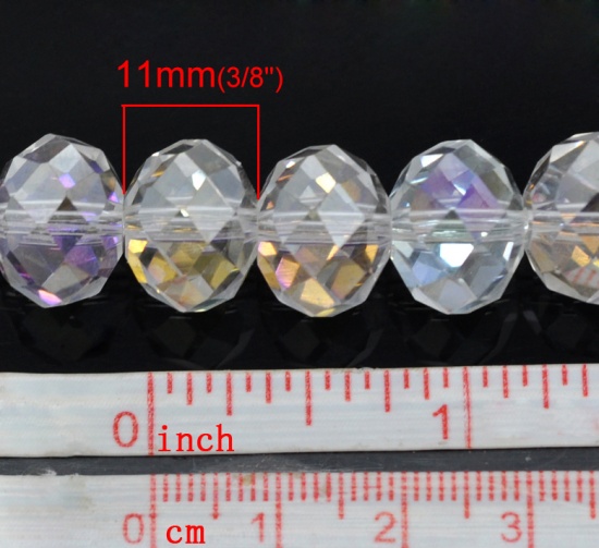 Изображение Стеклянные Бусины, Плоские Круглые Прозрачный Разноцветный Шлифованый, 14мм диаметр, Отверстие:примерно 1.5мм, 61см длина, 1 Нитка (примерно 60 шт/нитка)