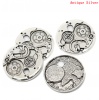Picture of Zinc Based Alloy Steampunk Pendants Round Antique Silver Gear Clock Carved 38mm Dia.(1 4/8"), 5 PCs
