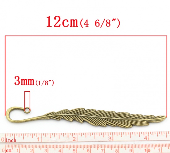 Immagine di Lega di Zinco Segnalibro Piuma Bronzo Antico 12cm, 5 Pz