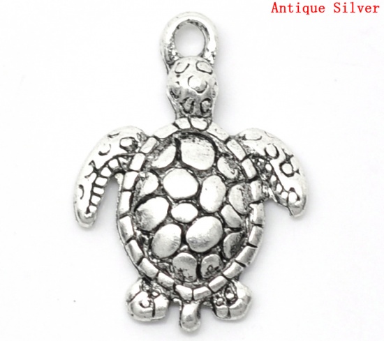 Picture of Ocean Jewelry Zinc Based Alloy Charms Tortoise Animal Antique Silver Color Plated 22mm( 7/8") x 16mm( 5/8"), 50 PCs