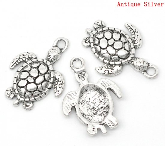 Picture of Ocean Jewelry Zinc Based Alloy Charms Tortoise Animal Antique Silver Color Plated 22mm( 7/8") x 16mm( 5/8"), 50 PCs