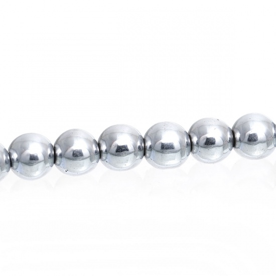 Image de 1Enfilade Perles rondes en hématite Argenté,Dia.8mm.Trous:1mm(40cm/enfilade,environ 54pcs/enfilade)