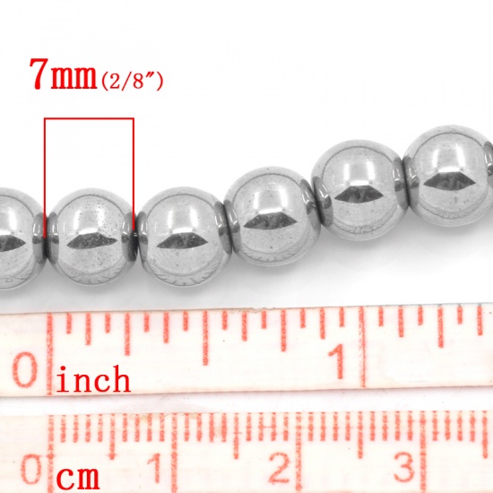 Image de 1Enfilade Perles rondes en hématite Argenté,Dia.8mm.Trous:1mm(40cm/enfilade,environ 54pcs/enfilade)