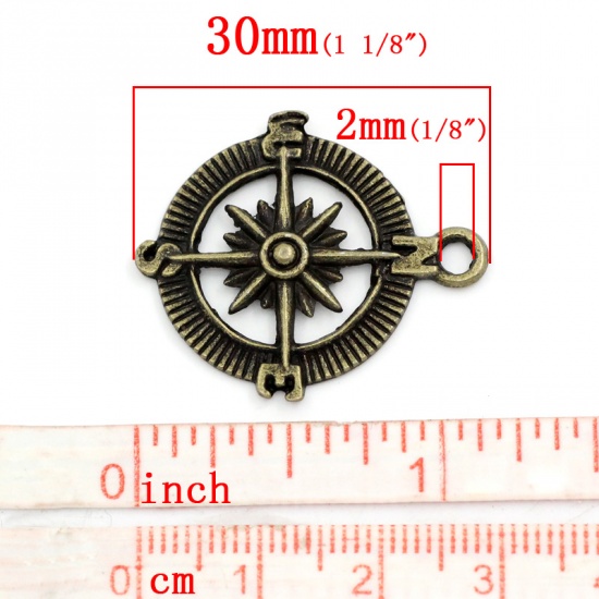 Picture of Zinc Based Alloy Pendants Travel Compass Antique Bronze 30mm(1 1/8") x 25mm(1"), 30 PCs