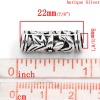 Picture of Zinc Metal Alloy European Style Large Hole Charm Beads Cylinder Antique Silver Flower Hollow Carved About 22mm x 8mm, Hole: Approx 5mm, 30 PCs