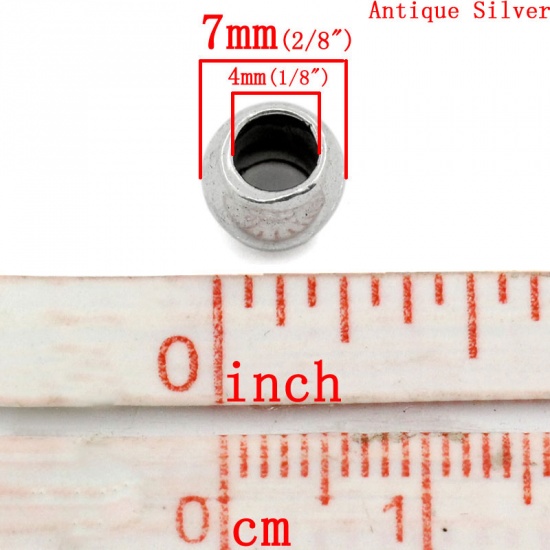 Picture of Zinc Based Alloy Spacer Beads Drum Antique Silver Color About 7mm x 6mm, Hole:Approx 4mm, 100 PCs