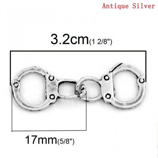 Immagine di Lega di Zinco Charm Ciondoli Manette Argento Antico Nulla Disegno 17.0mm x 12.0mm, 30 Pz