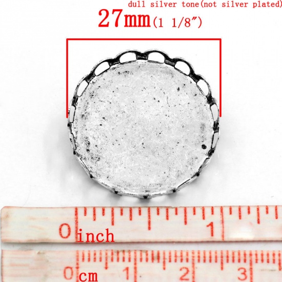 Picture of Iron Based Alloy Pin Brooches Findings Round Antique Silver Cabochon Settings (Fits 25mm Dia. - 26mm Dia.) 27mm Dia., 20 PCs