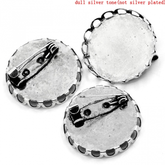 Picture of Iron Based Alloy Pin Brooches Findings Round Antique Silver Cabochon Settings (Fits 25mm Dia. - 26mm Dia.) 27mm Dia., 20 PCs