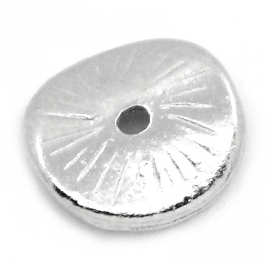 Picture of Zinc Based Alloy Wavy Spacer Beads Disc Silver Tone About 10mm x9mm - 9mm x8mm, Hole:Approx 1mm, 100 PCs