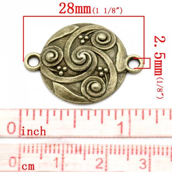 Picture of Connectors Findings Round Antique Bronze Pattern Carved 28x21mm,30PCs