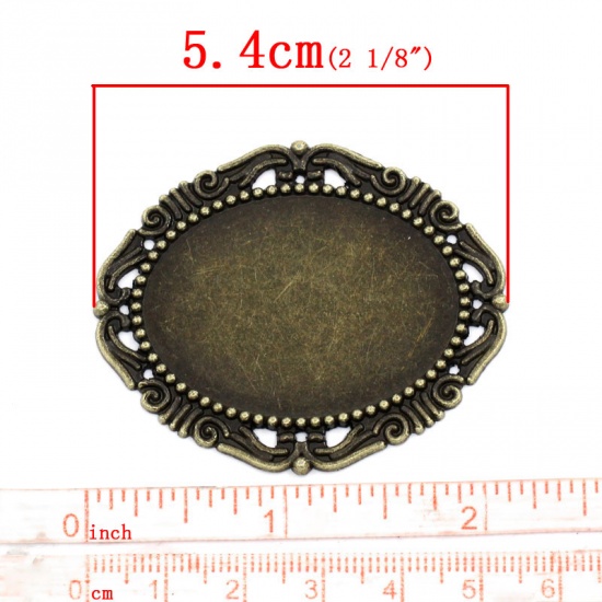 Immagine di Lega di Zinco Connettore Ovale Tono del Bronzo Basi per Cabochon Addetti 4.1cm x 3cm 5.4cm x 4.5cm, 5 Pz