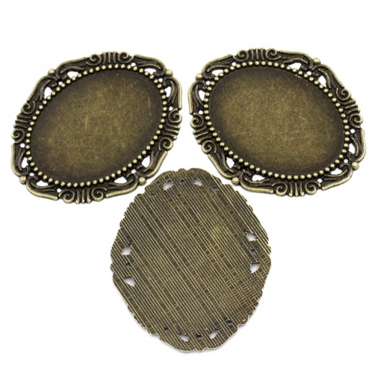 Immagine di Lega di Zinco Connettore Ovale Tono del Bronzo Basi per Cabochon Addetti 4.1cm x 3cm 5.4cm x 4.5cm, 5 Pz