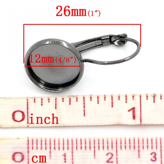 Picture of Zinc Based Alloy Clip On Earring Cabochon Settings Round Gunmetal (Fits 12mm Dia.) 26mm(1") x 13mm( 4/8"), Post/ Wire Size: (20 gauge), 100 PCs