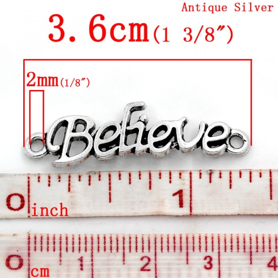 Picture of Connectors Findings "Believe" Message Antique Silver 3.6x1cm,30PCs