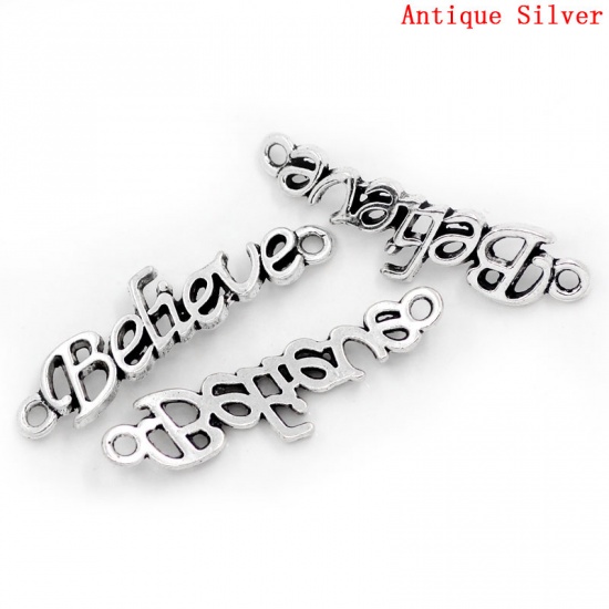 Picture of Connectors Findings "Believe" Message Antique Silver 3.6x1cm,30PCs