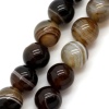 Bild von (Klasse A) Halbedelstein Achat (Gefärbt) Perlen Rund Kaffeebraun, mit Streifen Muster, 10mm D., Loch: 1mm, 37cm lang/Strang, 36 Stücke/Strang, 1 Strang