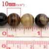 Bild von (Klasse A) Halbedelstein Achat (Gefärbt) Perlen Rund Kaffeebraun, mit Streifen Muster, 10mm D., Loch: 1mm, 37cm lang/Strang, 36 Stücke/Strang, 1 Strang