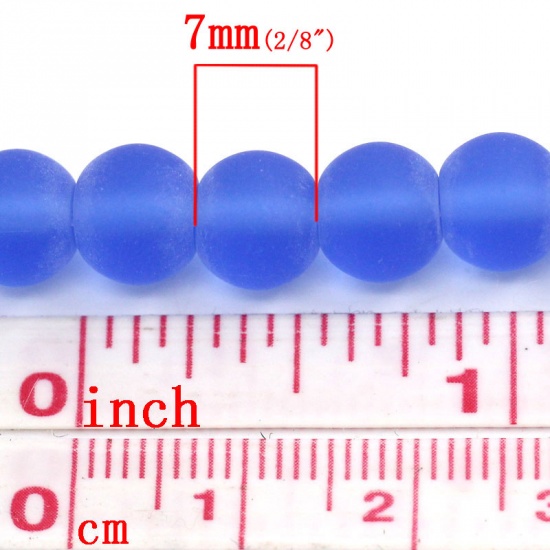 Picture of Glass Loose Beads Blue Frosted 8mm Dia,30cm long,5 Strands(approx 42PCs/Strand)