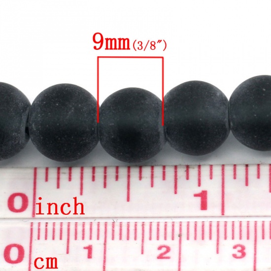 ガラスビーズ ボール 黒 つや消し仕様 約 10mm直径、 穴：約 1mm、 30cm長さ、 2 連 （約 33PCS /一連） の画像