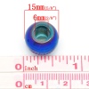 Imagen de Vidrio de Estilo Europeo Cuentas Agujeros Grandes Ronda Azul Teñido 15mm Diámetro, Agujero: acerca de 6.8mm, 30 Unidades