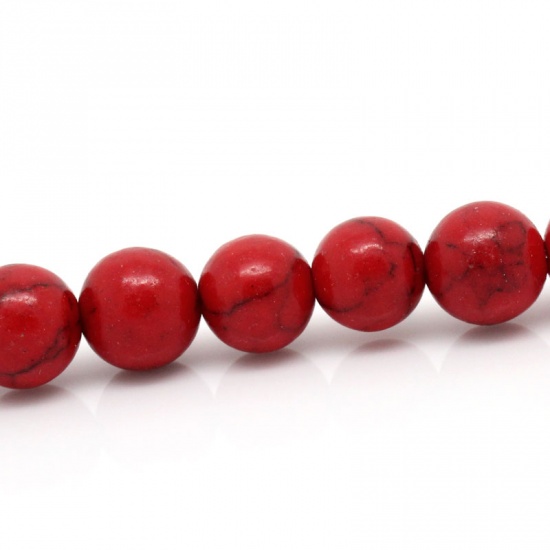 Image de (Classement D) Perles en Howlite Turquoise Imitation Rond Motif Fissuré Rouge 8mm Dia, Taille de Trou: 1mm, 40cm long, 2 Enfilades(51 Pcs/Enfilade)