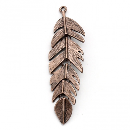 Picture of Zinc Based Alloy Pendants Feather Antique Copper 58mm x 17mm, 10 PCs