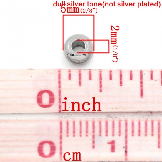 Immagine di Acciaio Inossidabile Separatori Perline Tondo Piatto Tono Argento Nulla Disegno Circa 5mm Dia, Foro:Circa 2.0mm, 100 Pz