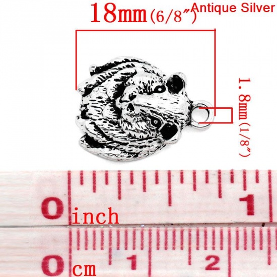 Picture of Zinc Metal Alloy Charm Pendants Mouse Animal Antique Silver Color 18mm x 14mm( 6/8"x 4/8"), 30 PCs