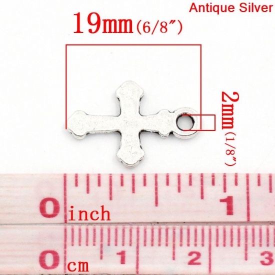 Picture of Zinc Based Alloy Easter Charms Cross Antique Silver Color 19mm x 13mm( 6/8"x 4/8"), 100 PCs