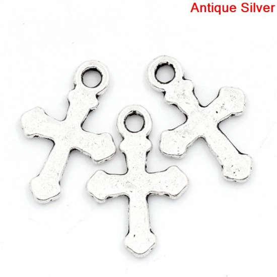 Picture of Zinc Based Alloy Easter Charms Cross Antique Silver 19mm x 13mm( 6/8"x 4/8"), 100 PCs