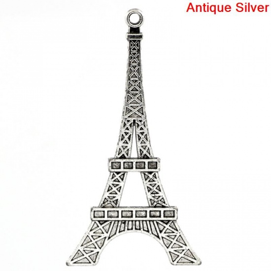 Picture of Zinc Based Alloy Pendants Travel Paris Eiffel Tower Antique Silver Color 6.9cm x 3.6cm(2 6/8"x1 3/8"), 10 PCs