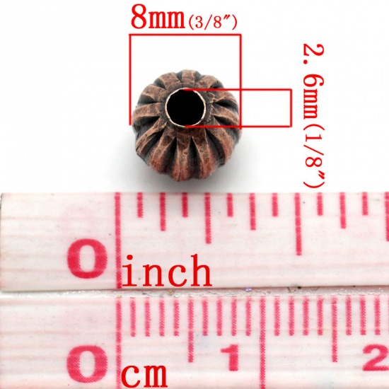 Picture of Spacer Beads Punpkin Antique Copper Stripe Carved 8x8mm,Hole:Approx 2.6mm,100PCs