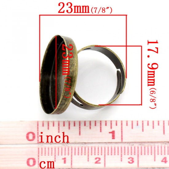 Bild von Messing Einstellbar Ringrohlinge mit Fassung Rund Bronzefarbe (für 23mm D) 17.9mm (US Größe 7.5) 10 Stück