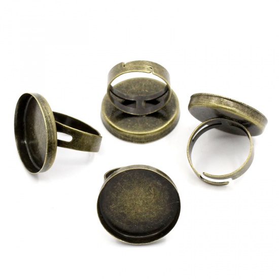 Bild von Messing Einstellbar Ringrohlinge mit Fassung Rund Bronzefarbe (für 23mm D) 17.9mm (US Größe 7.5) 10 Stück