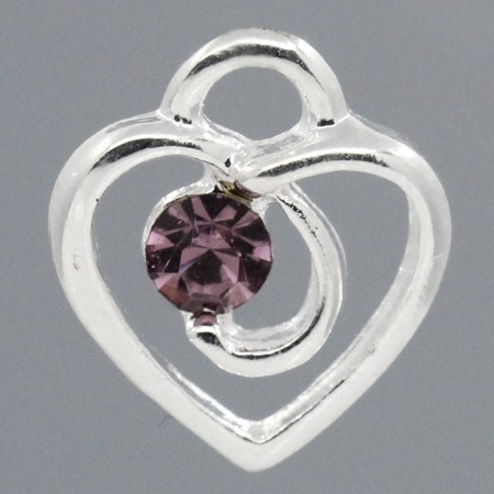 Charm Pendants Heart Silver Plated Purple Rhinestone Hollow 13x12mm,30PCs