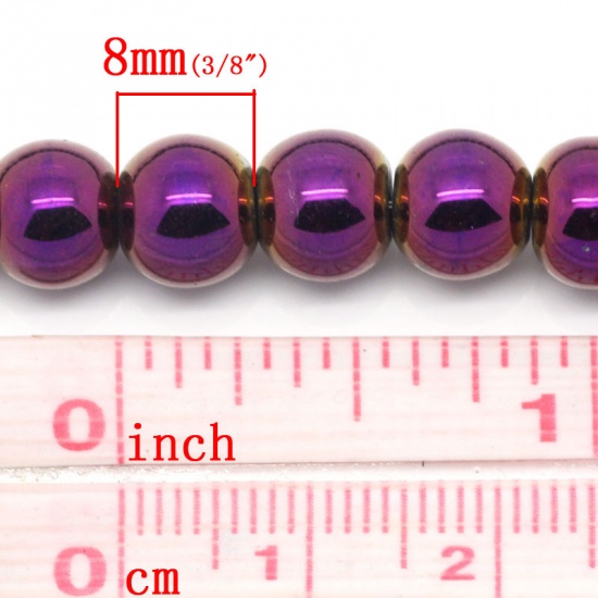 Image de Perles en Hématite Rond Violet & Or 8mm Dia, Taille de Trou: 1.6mm, 38cm long, 1 Enfilade