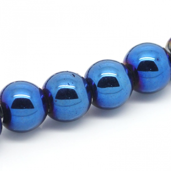 Image de Perles en Hématite Rond Bleu Foncé & Violet 8mm Dia, Taille de Trou: 1.6mm, 38cm long, 1 Enfilade