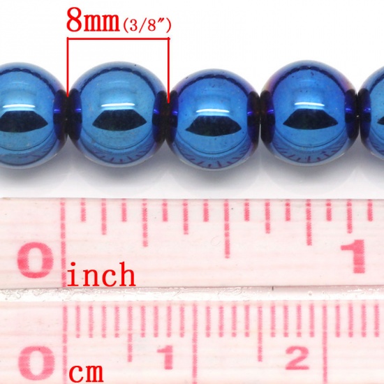 Image de Perles en Hématite Rond Bleu Foncé & Violet 8mm Dia, Taille de Trou: 1.6mm, 38cm long, 1 Enfilade