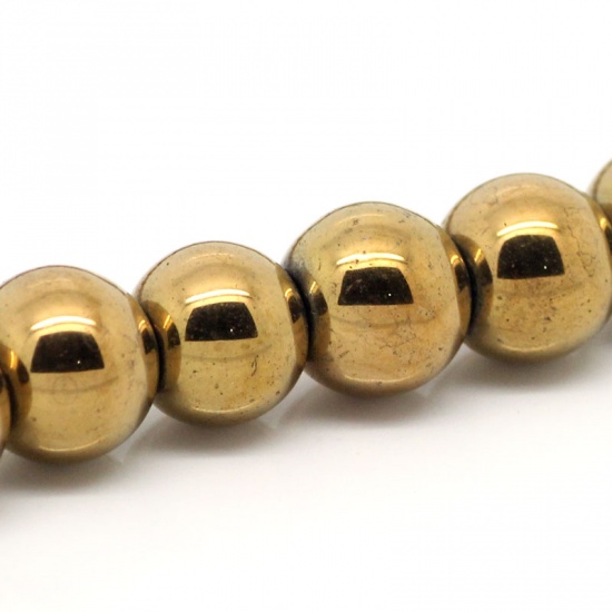 Image de Perles en Hématite Rond Doré 8mm Dia, Taille de Trou: 1.6mm, 38cm long, 1 Enfilade