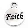 Picture of Zinc Based Alloy Charms Round Antique Silver Message " Faith " Carved 15mm x 12mm( 5/8"x 4/8"), 50 PCs
