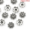 Immagine di Lega di Zinco Coppette Copriperla Fiore Argento Antico (Addetti 10mm-12mm Perline) Polka Dot Disegno 8mm x 8mm, 200 Pz
