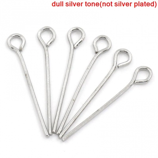 Picture of Iron Based Alloy Eye Pins Silver Tone 20.5mm( 6/8") long, 0.7mm (21 gauge), 1000 PCs