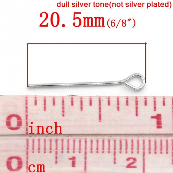 Picture of Iron Based Alloy Eye Pins Silver Tone 20.5mm( 6/8") long, 0.7mm (21 gauge), 1000 PCs