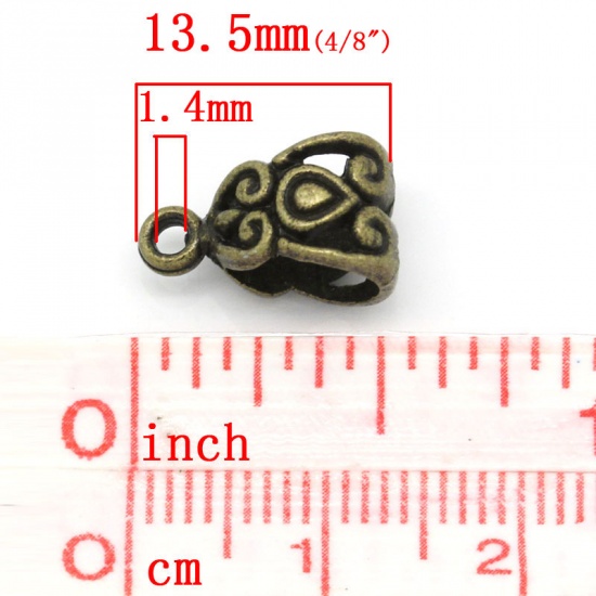 Picture of European Charm Bail Beads Antique Bronze Pattern Carved Fit European Bracelet 13.5x7.5mm,Hole:Approx 5.6x7.6mm,100PCs