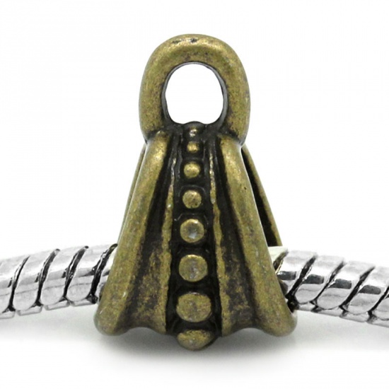 Immagine di Lega di Zinco Stile Europeo Manico Perline Triangolo Tono del Bronzo Polka Dot Disegno Adatto Braccialetto Europeo 5.4mm x 7.8mm 3mm 15mm x 9.5mm, 50 Pz