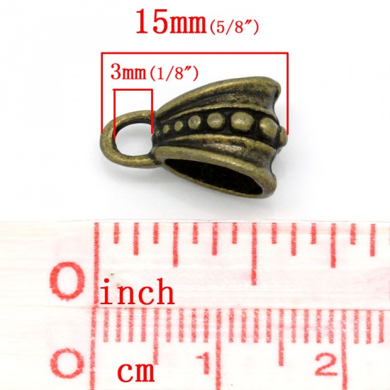 Immagine di Lega di Zinco Stile Europeo Manico Perline Triangolo Tono del Bronzo Polka Dot Disegno Adatto Braccialetto Europeo 5.4mm x 7.8mm 3mm 15mm x 9.5mm, 50 Pz