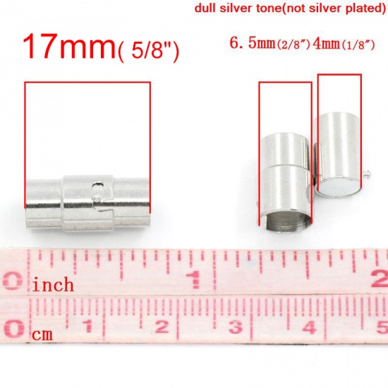 Picture of Magnetic Hematite Magnetic Clasps Cylinder Silver Tone (Fits 3.5mm-4mm Cord) 17mm x6.5mm, 10 PCs