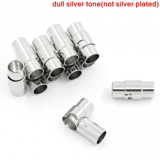 Picture of Magnetic Hematite Magnetic Clasps Cylinder Silver Tone (Fits 3.5mm-4mm Cord) 17mm x6.5mm, 10 PCs