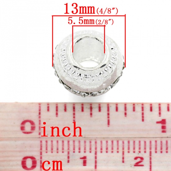 Picture of Zinc Metal Alloy European Style Large Hole Charm Beads Lantern Silver Plated Clear Rhinestone About 12mm x 10mm, Hole: Approx 4.6mm, 4 PCs